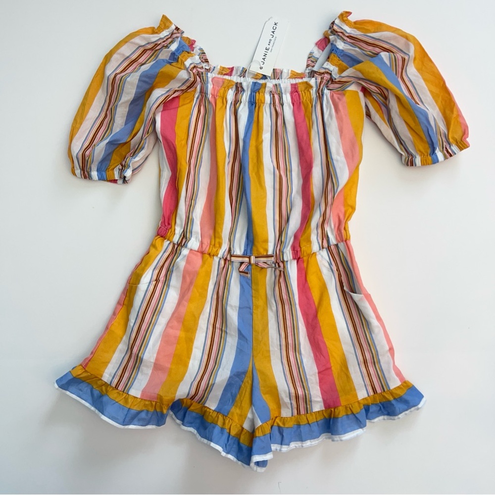 *New* Janie and Jack Striped Puff Sleeve Romper, Size 7